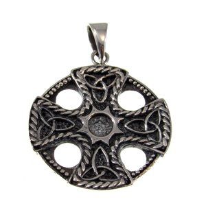 Solid 925 Sterling Silver Celtic Trinity Knot Iron Cross Pendant